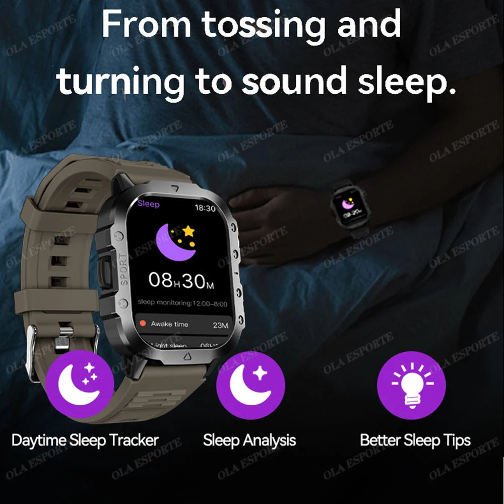 2026 New Military Outdoor Smart Watch Men's GPS Flashlight Bluetooth Call 2.01" AMOLED Screen 10ATM Waterproof Sports Smartwatch Peaceful Pleasures Health and Wellness