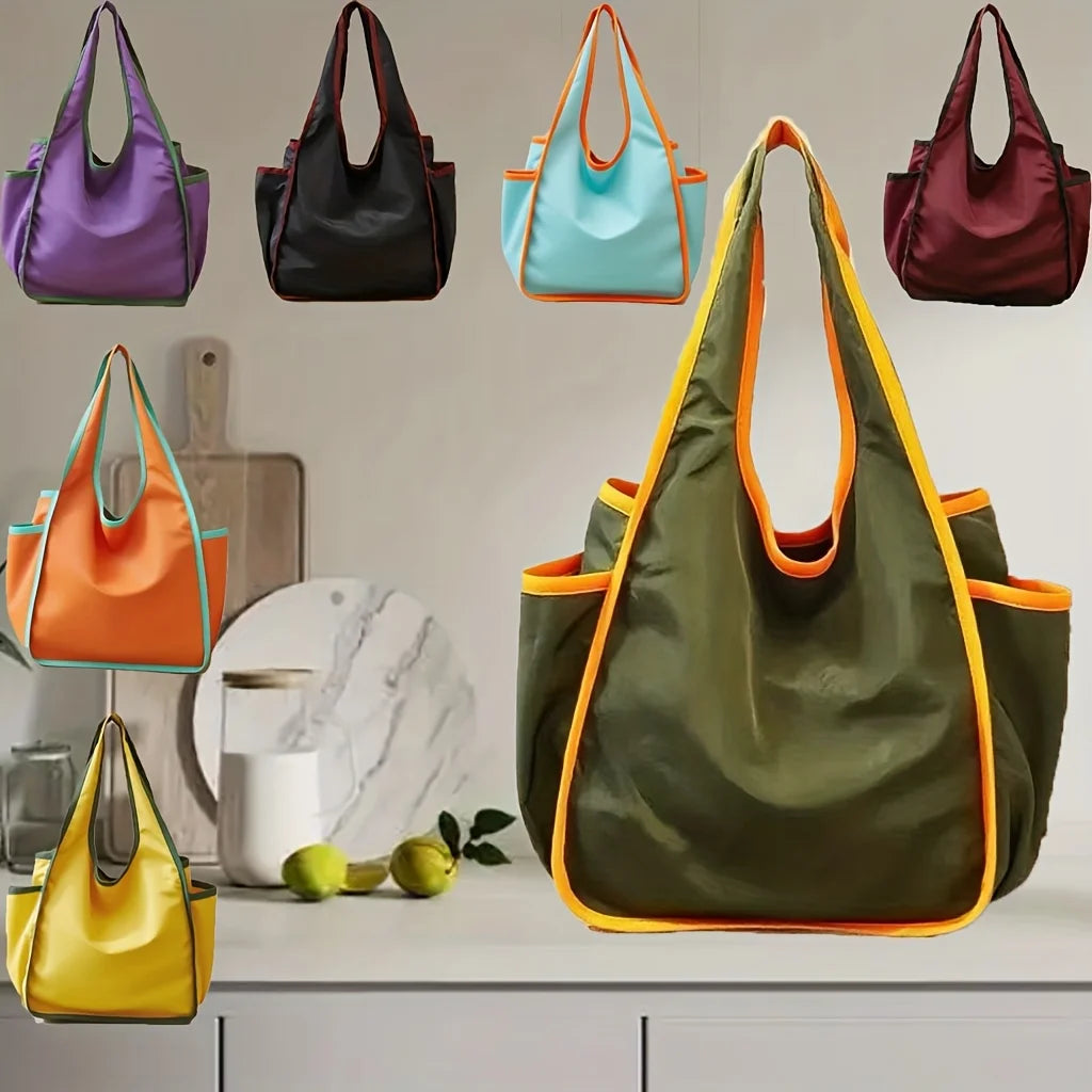 Reusable Foldable Grocery Bags | Washable Tote with Zipper Pouch