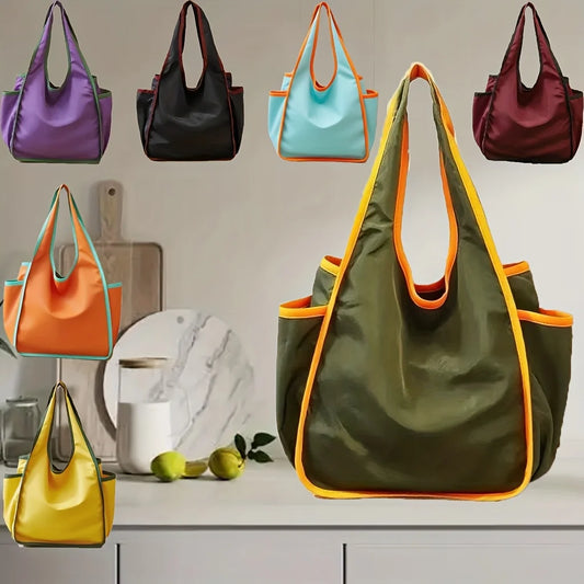 Reusable Foldable Grocery Bags | Washable Tote with Zipper Pouch