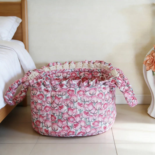 Korean Pastoral Fabric Storage Basket Sundries Toy Cosmetic Storage Box Cute Floral Underwear Organizer Furniture Decoration Peaceful Pleasures Health and Wellness