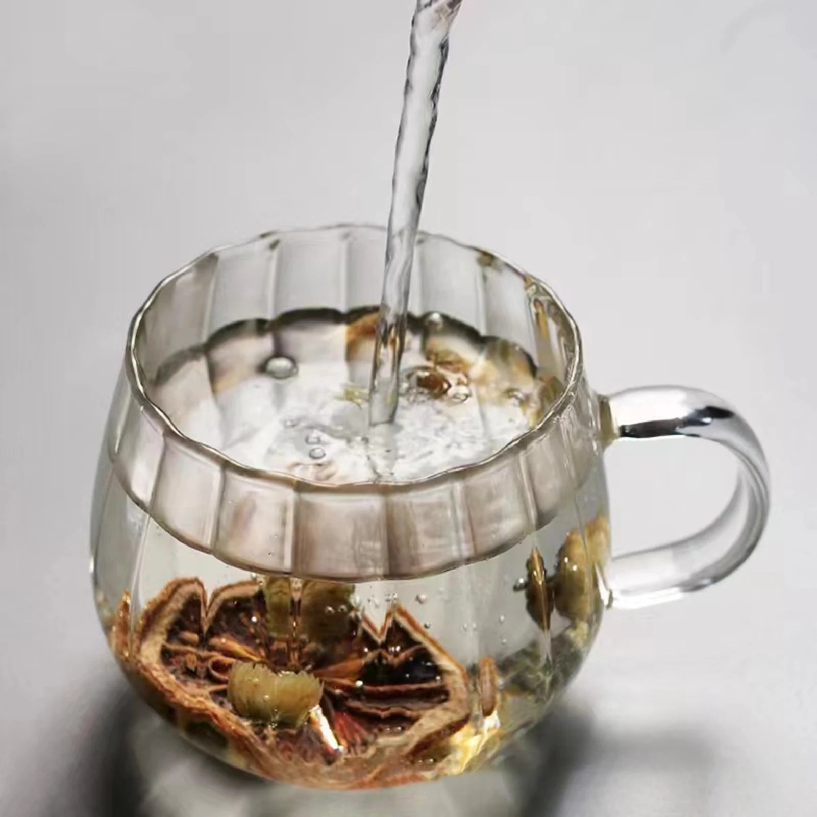 Glass Coffee Drinking Cups Transparent Vertical Pattern Petal Design Cup Suitable for Home Hotels Bars Peaceful Pleasures Health and Wellness