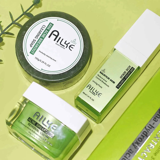AILKE Acne Face Care Set – Cream, Serum & AHA Soap | All Skin Acne Skincare Set Peaceful Pleasures Health and Wellness 3 in 1 Set China Mainland