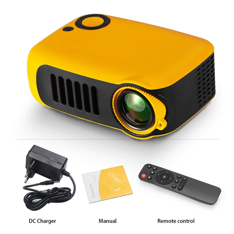 MINI Projector Portable 3D LED Video Projectors Home Cinema Theater Game Laser Beamer Smart TV BOX 1080P 4K Via HD Port A2000 Peaceful Pleasures Health and Wellness Yellow EU Plug