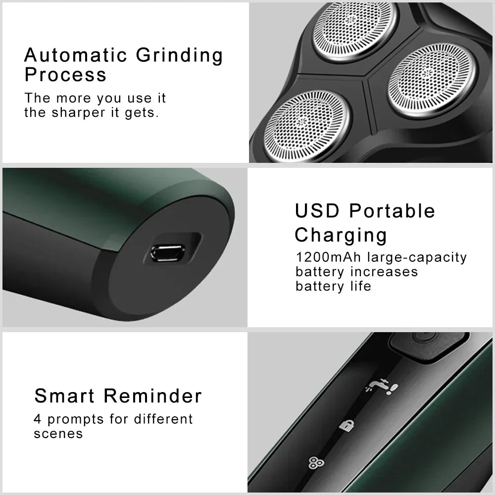 Electric Shaver Waterproof Electric Trimmer Razor Wet And Dry Use Rechargeable Battery Rotary Shavers Machine Shaving For Men Peaceful Pleasures Health and Wellness