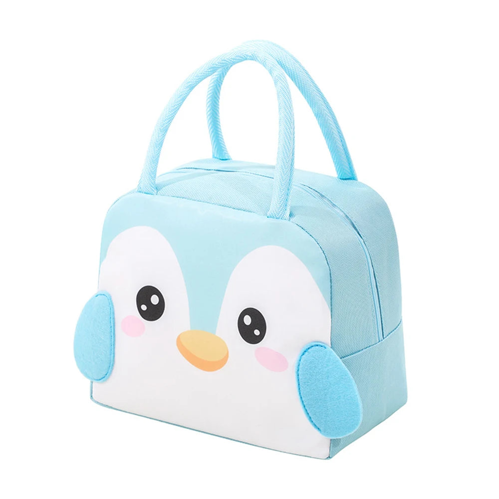 3D Three-Dimensional Bento Bag Cute Cartoon Bento Bag Lunch Bag Handbag Storage Insulation Bag Canvas Lunch Box Bag Ice Pack Peaceful Pleasures Health and Wellness Light Blue Penguin