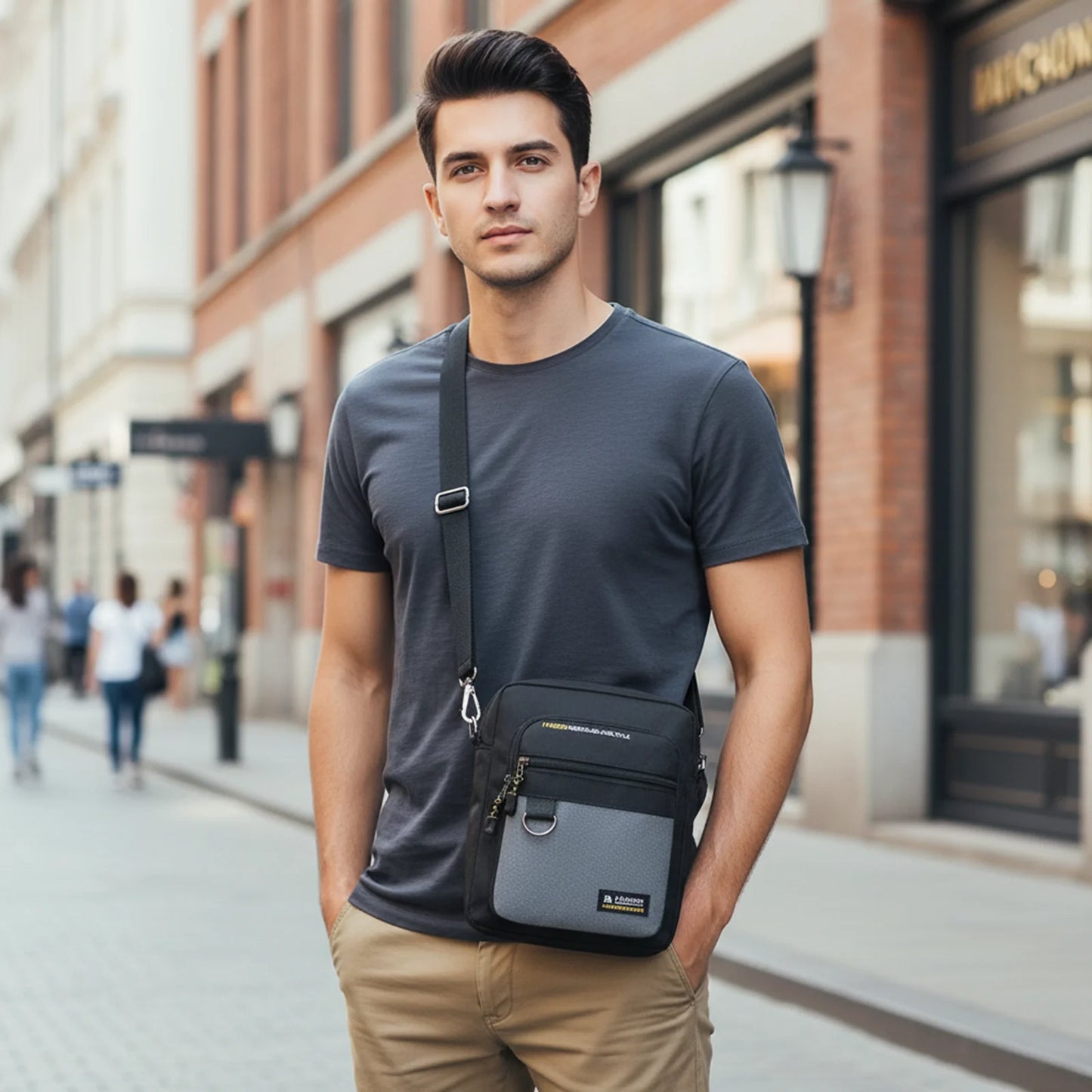 Waterproof Oxford Crossbody Bag Men Shoulder Bag Multi Layer Design Adjustable Strap Commuter Travel Lightweight Durable Peaceful Pleasures Health and Wellness