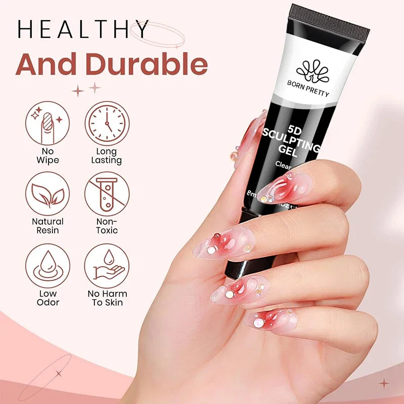 5D Nail Sculpting Gel with Solid Mirror Powder DIY Nail Embossing Gel for Painting Carving Nails 8ml Peaceful Pleasures Health and Wellness