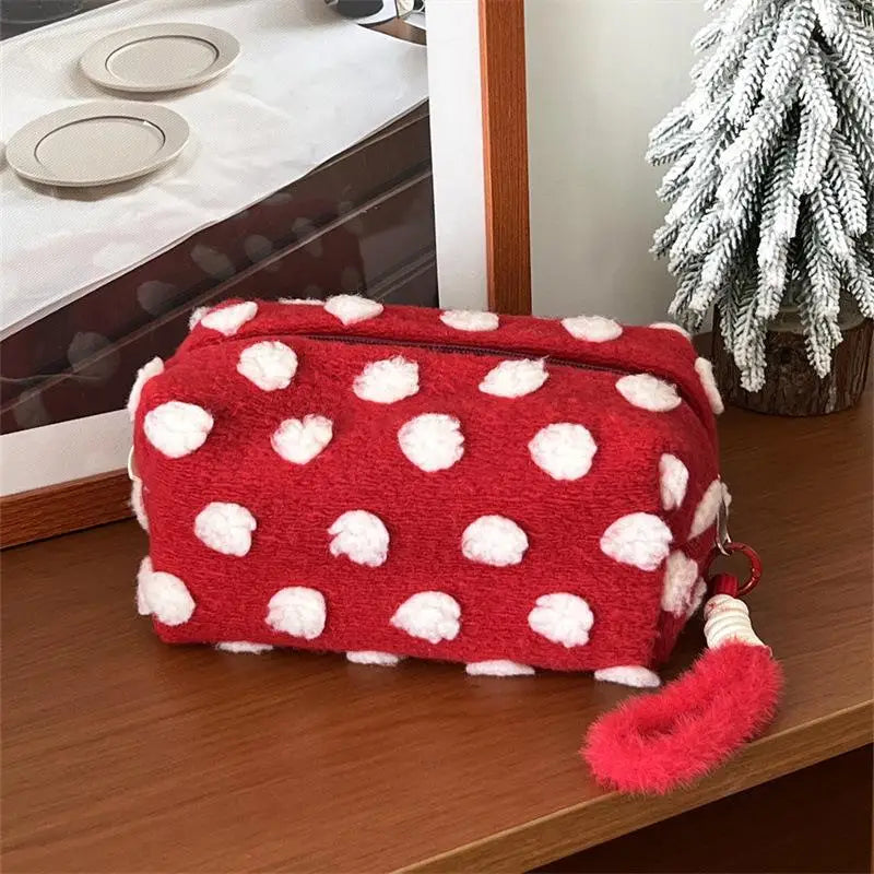 Christmas Style Makeup Bag Dot Cosmetic Pouch With Handle Gift For Women Large Capacity Travel Toiletry Wristlet Purse Organizer Peaceful Pleasures Health and Wellness Red