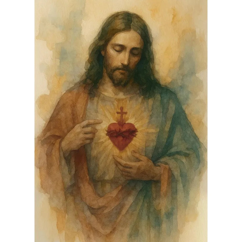 Retro Watercolor Jesus with Children Portrait Christian Religious Poster Canvas Painting Wall Art Pictures Home Decor Gift Peaceful Pleasures Health and Wellness 1 35x45cm