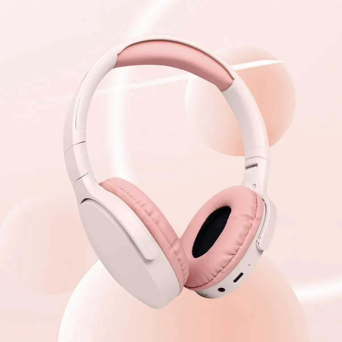 Fashionable Bluetooth wireless headphones, over-ear, deep bass, sports stereo, high fidelity, long battery life, universal Peaceful Pleasures Health and Wellness Pink
