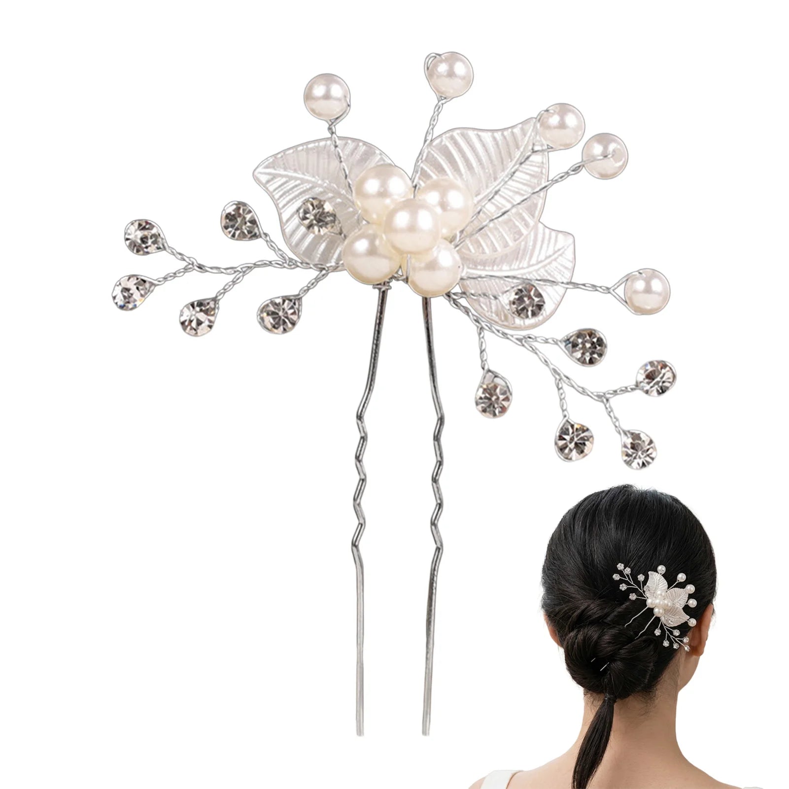 Bridal Pearl Rhinestone Flower Hairpin White Wedding Accessory Peaceful Pleasures Health and Wellness