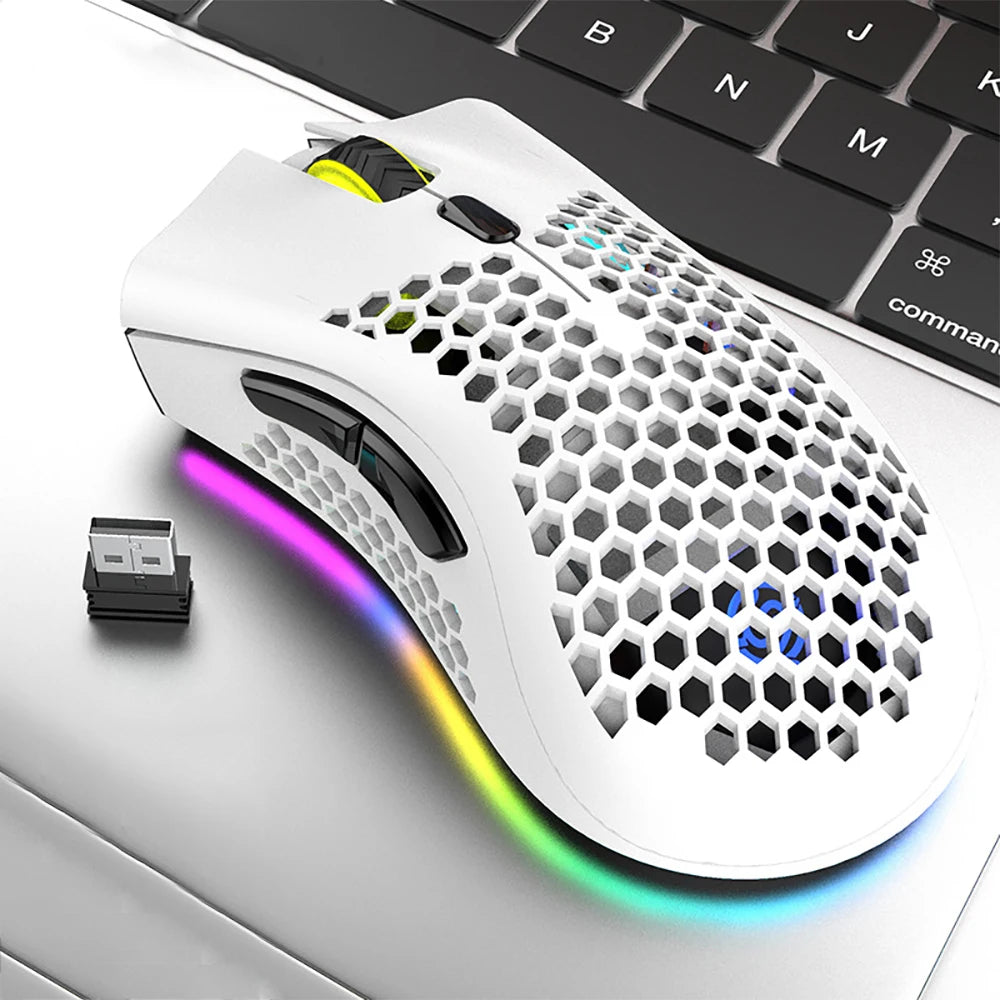 BM600 Rechargeable Gaming Mouse USB 2.4G Wireless RGB Light Ergonomics Gaming Mouse Desktop PC Computers Notebook Laptop Mouses Peaceful Pleasures Health and Wellness WHITE