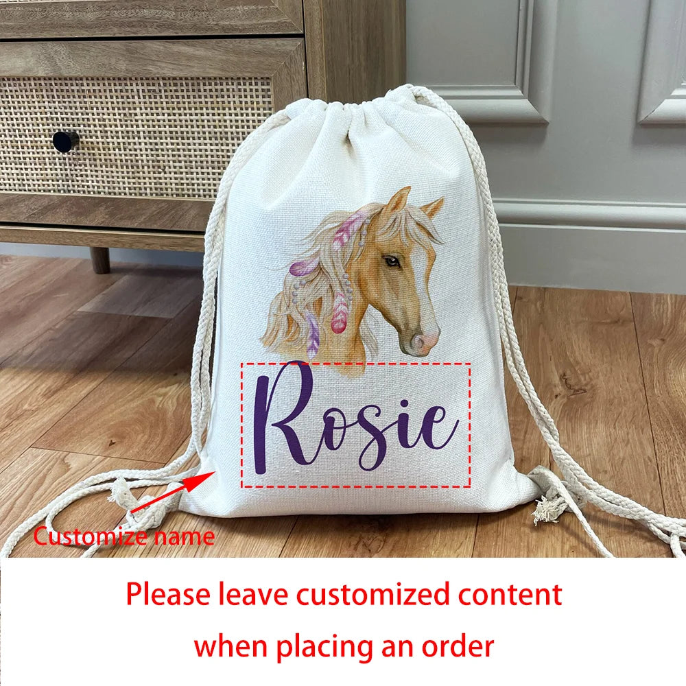 Custom Horse Riding Bag Children Gym Bag Change of Clothes Drawstring Backpack Kindergarten Back To School Horse Riding Gift Peaceful Pleasures Health and Wellness B 1pcs 34x43cm