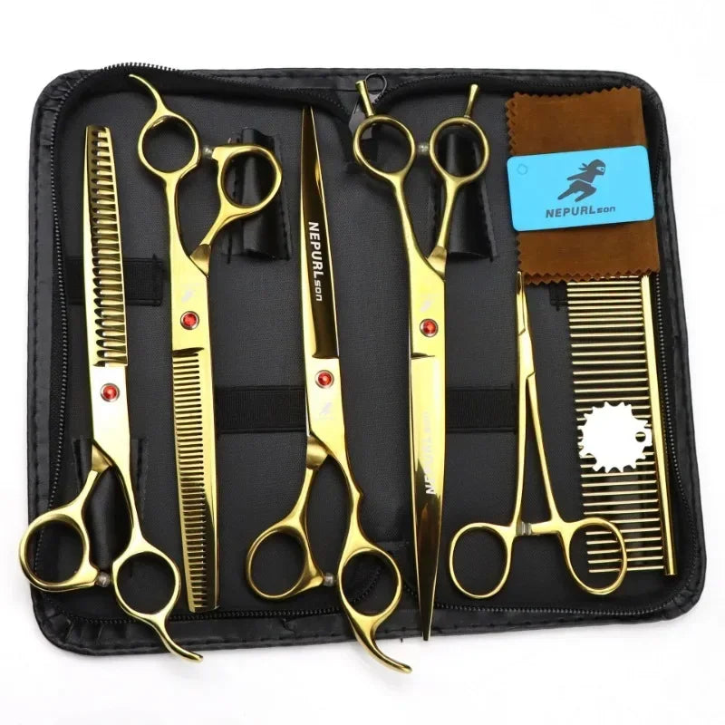 8.0 Inch Pet Dog Grooming Thinning Cutting Curved Scissors Set Grooming Shears Dogs Scissors Kit 7.5 Inch Big/small Teeth Shears Peaceful Pleasures Health and Wellness