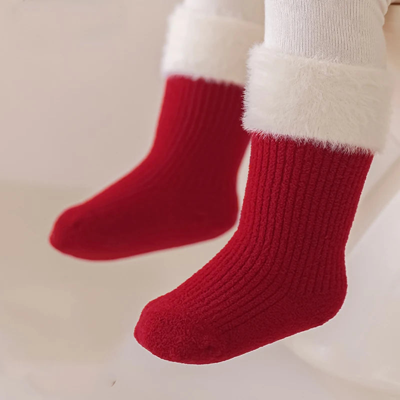 Kids Winter Fleece Floor Socks | Cute Stripe Warm 0–6Y