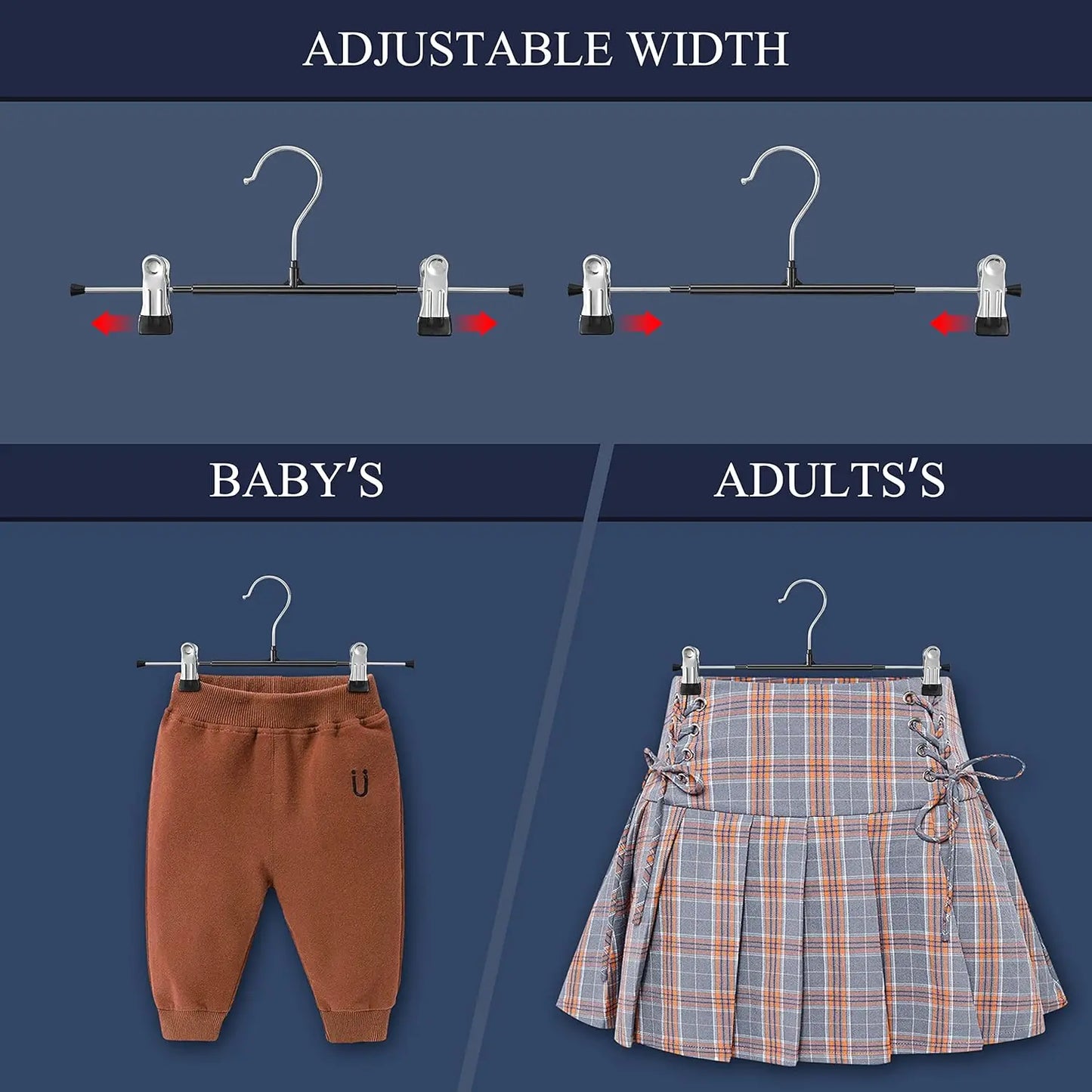Adjustable Pants Hangers with Non-Slip Clips for Skirts & Jeans