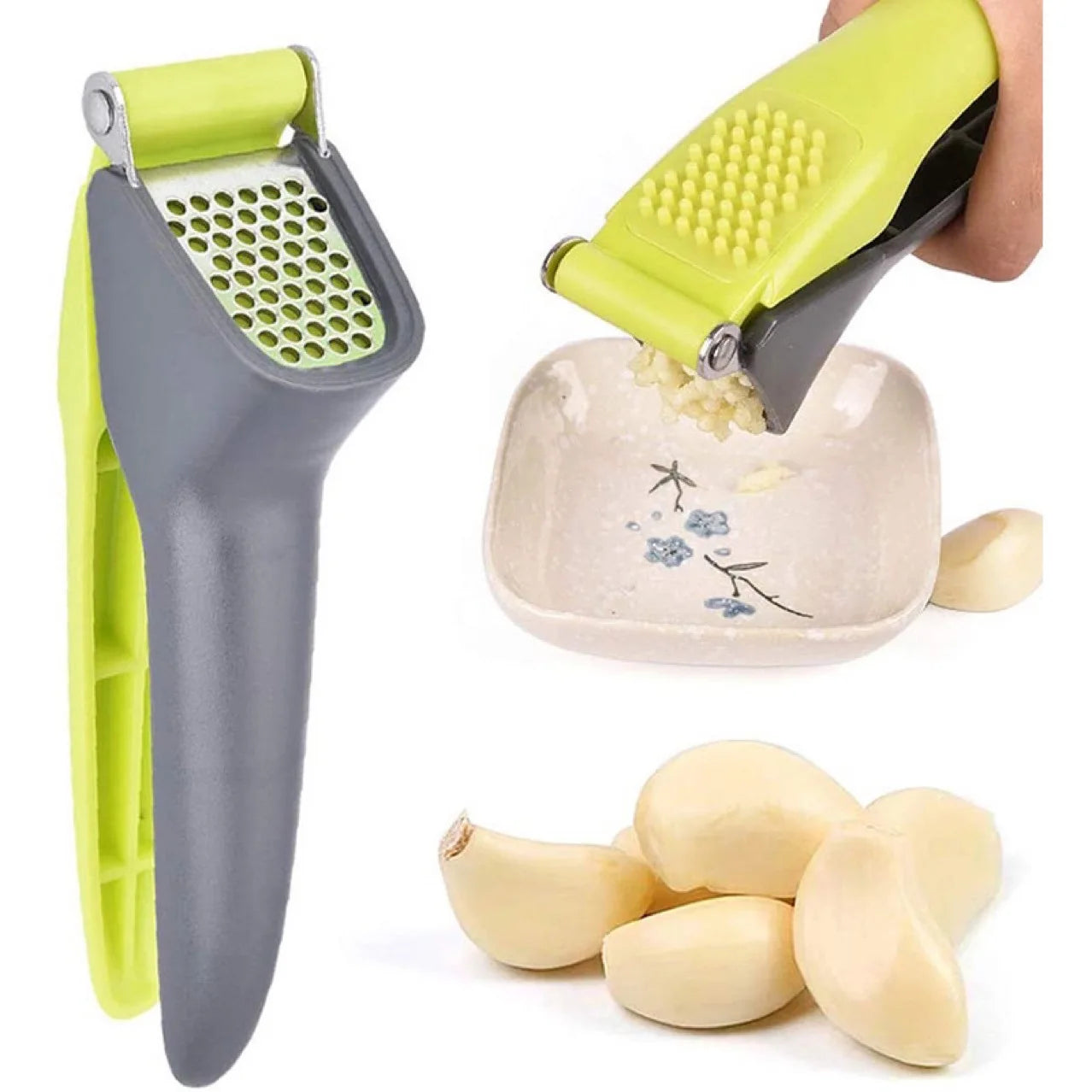 New Manual Stainless Steel Garlic Press Labor with Plastic Handle Saving Design Durable Garlic Puree Garlic Press Kitchen Gadget Peaceful Pleasures Health and Wellness