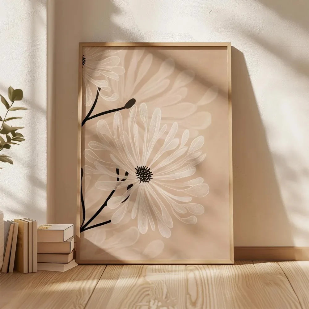 Retro Beige Floral Canvas Wall Art | Unframed Plant Print