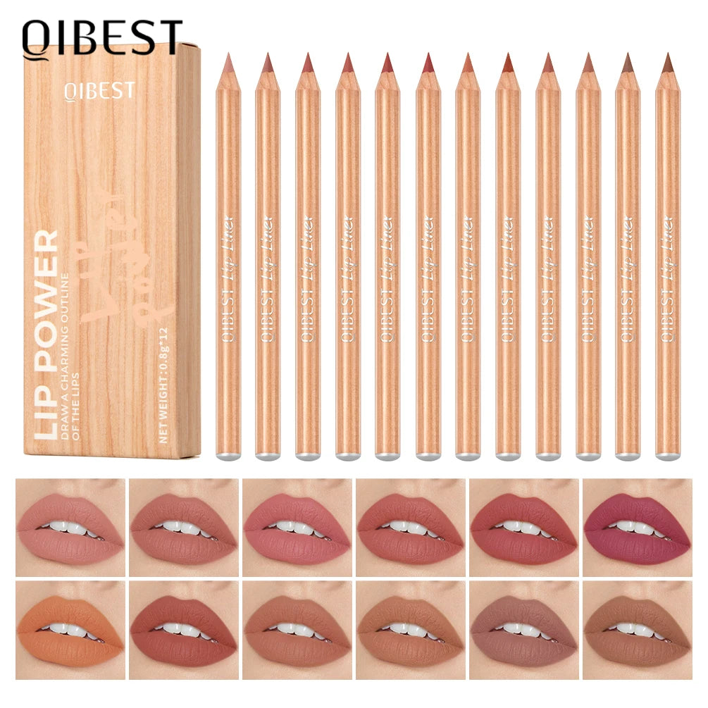 12pcs Lip Liner Pen Waterproof And Sweat-proof Not Easy To Fade Non-stick Cup Nude Lipstick Pencil Sets 12 Colors Lips Makeup Peaceful Pleasures Health and Wellness Lipliner Sets