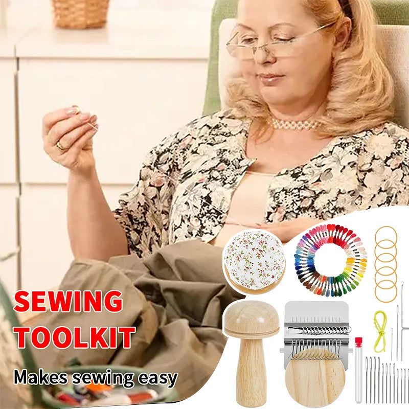 Ultimate Weaving & Darning Kit – Mini Loom, 14 Hooks, 50 Threads