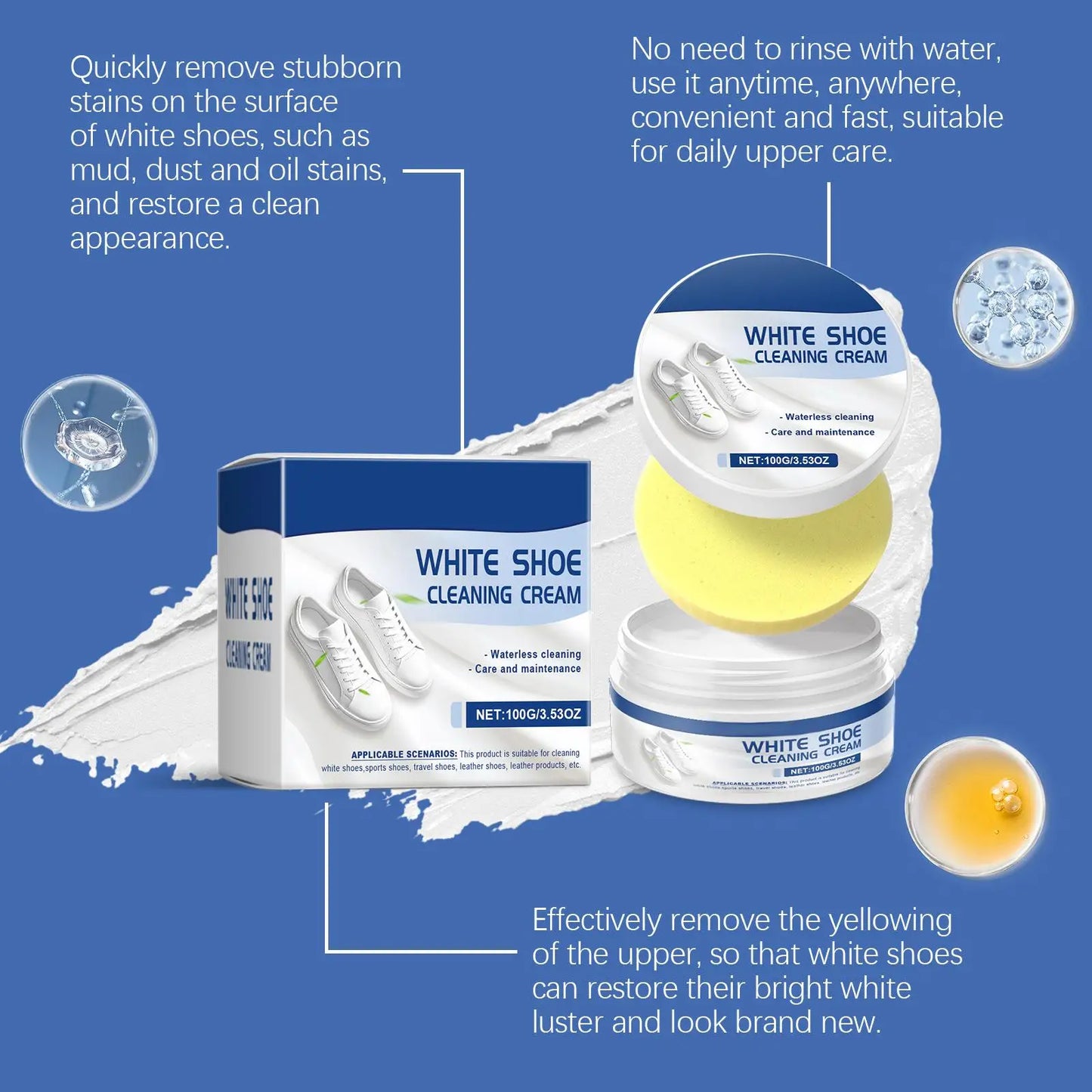 White Shoe Cleaning Cream with Sponge | Whitening & Brightening