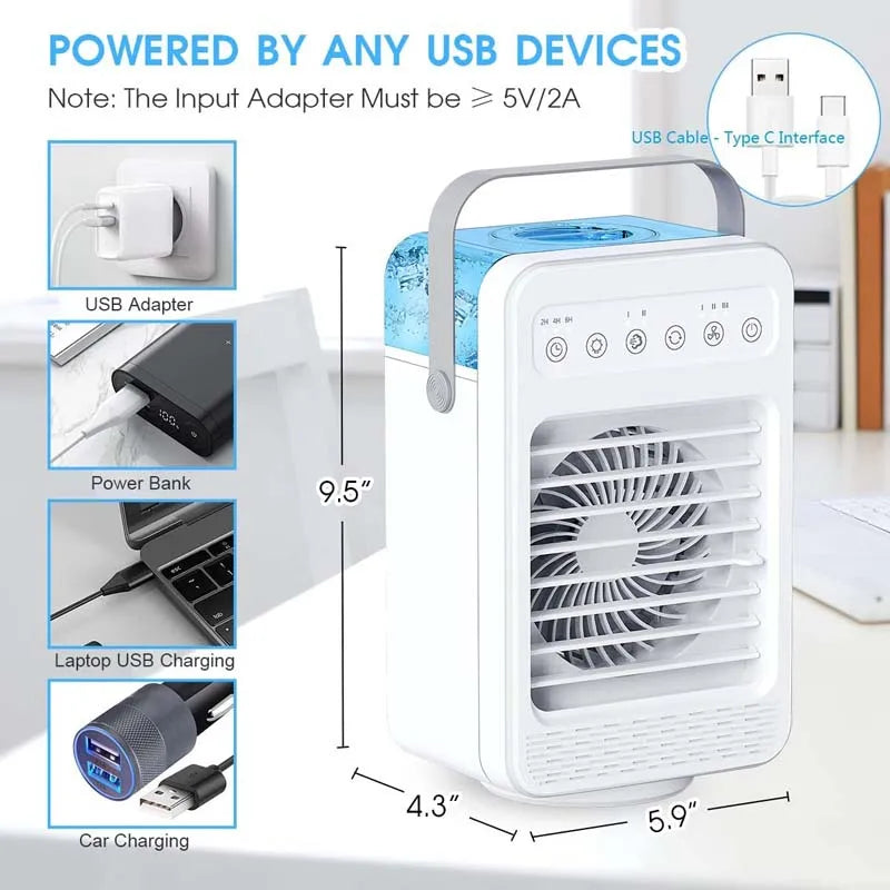 Portable Space Usb Charger Head Adjustable air Water Ice Household Desk Top Water air Cooling Fan Cooler with Water tank Peaceful Pleasures Health and Wellness