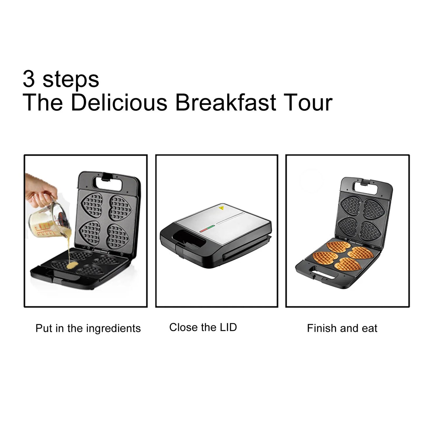 Heart Shaped Waffle Maker 1400W – 4 Nonstick Heart Waffles