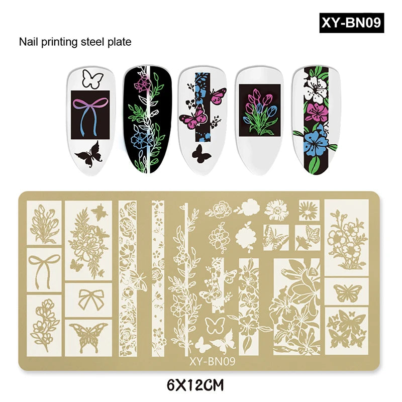 Nail Stamping Plates 12x6cm – Butterfly Flower Bowknot Designs