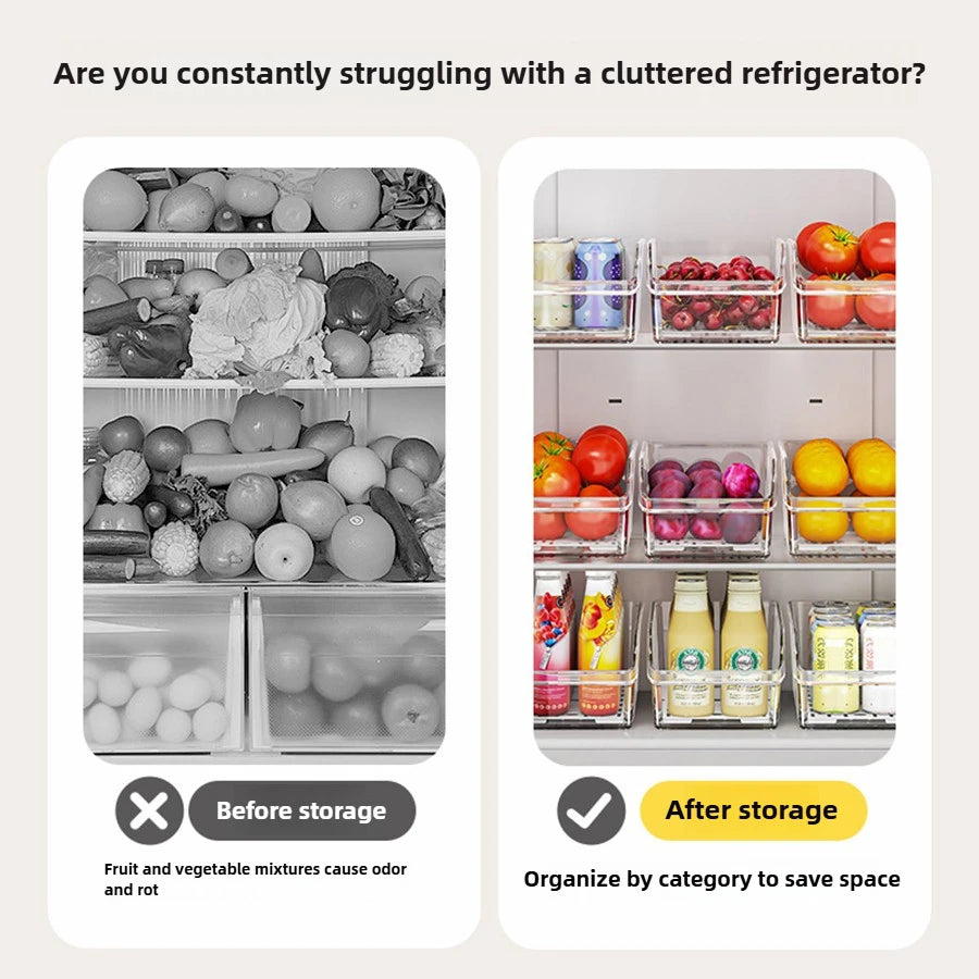 Clear Fridge Organizer Bins with Handle – Refrigerator, Freezer, Kitchen Cabinet & Pantry Organization Storage
