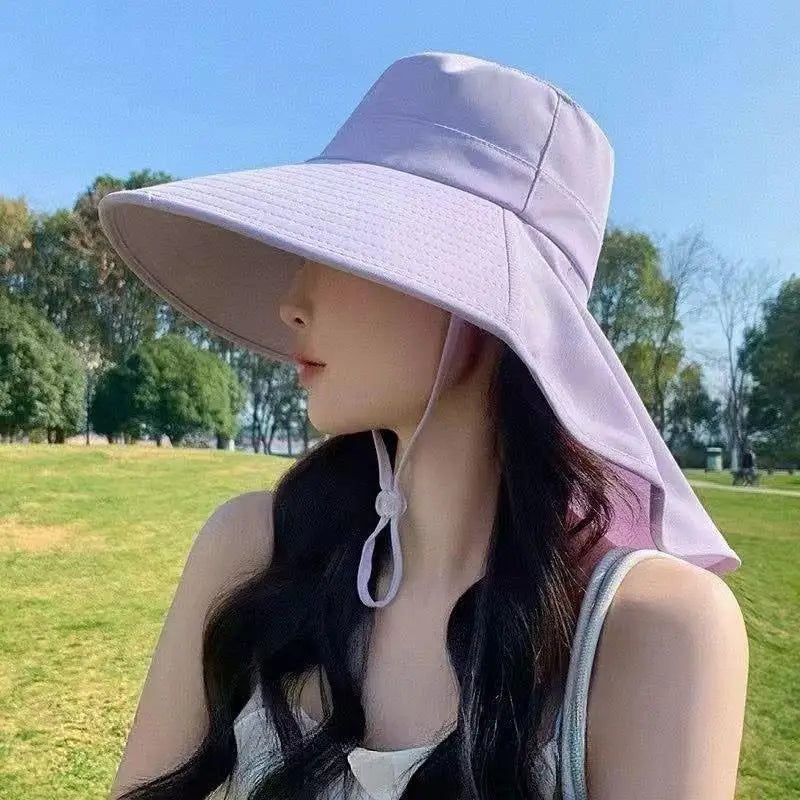 Women's Wide Brim Sun Hat UPF 50+ Neck Flap Beach Cap