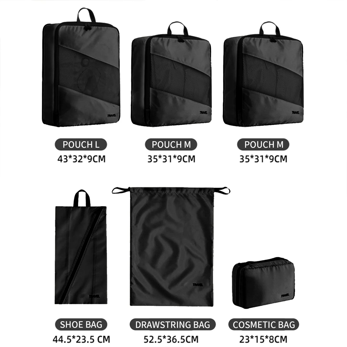 5/8pc Set Compression Packing Cube Extensible Waterproof Organizer Bags for Travel Suitcase Clothing Luggage Sorting W/ Shoe Bag Peaceful Pleasures Health and Wellness 6pc Black