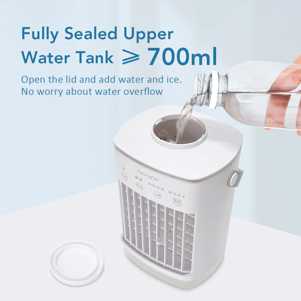 Household Air Conditioner LED Night Light Air Cooler Fan Portable Humidifier Desktop Mist Cooling Fan For Office Home Mini Fan Peaceful Pleasures Health and Wellness