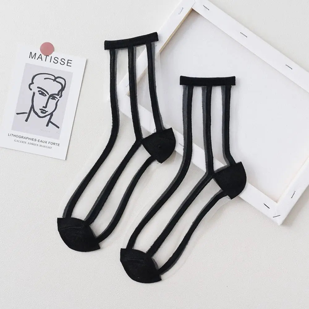 Women's Sheer Crystal Silk Ankle Socks | Ultrathin Lace Mesh