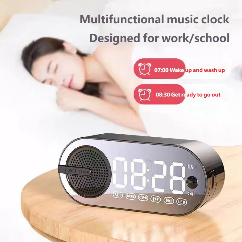 HOMEFISH Bluetooth Speaker Mini Alarm Clock | Portable Subwoofer Bluetooth Alarm Speaker Peaceful Pleasures Health and Wellness