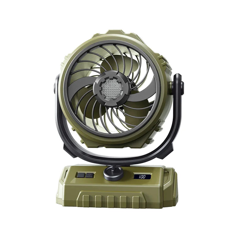 HOMEFISH 2026 6" Camping Fan 100-Speed Oscillating LED Light Digital Display Rechargeable Outdoor Fan Peaceful Pleasures Health and Wellness ArmyGreen(FixHead)
