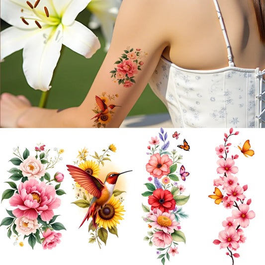 9-Piece Temporary Tattoo Stickers – Butterfly, Floral & Key Temporary Tattoo Stickers Oasis Select