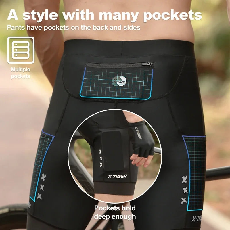 X-TIGER Men's 5D Padded Cycling Shorts – Reflective & Breathable