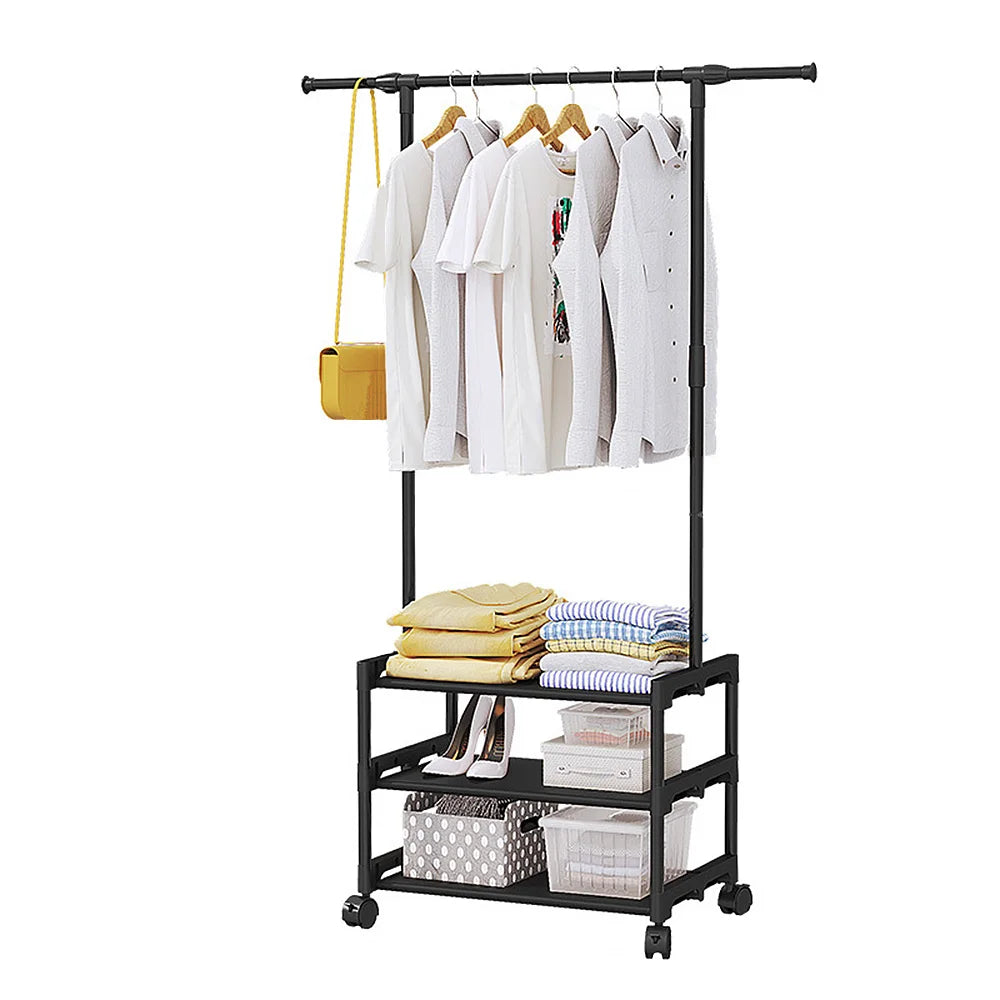 Rolling Clothes Rack with Shelves for Hanging Clothes Hats Bags with Shoe Storage, Portable Metal Garment Rack Clothing Rack Peaceful Pleasures Health and Wellness