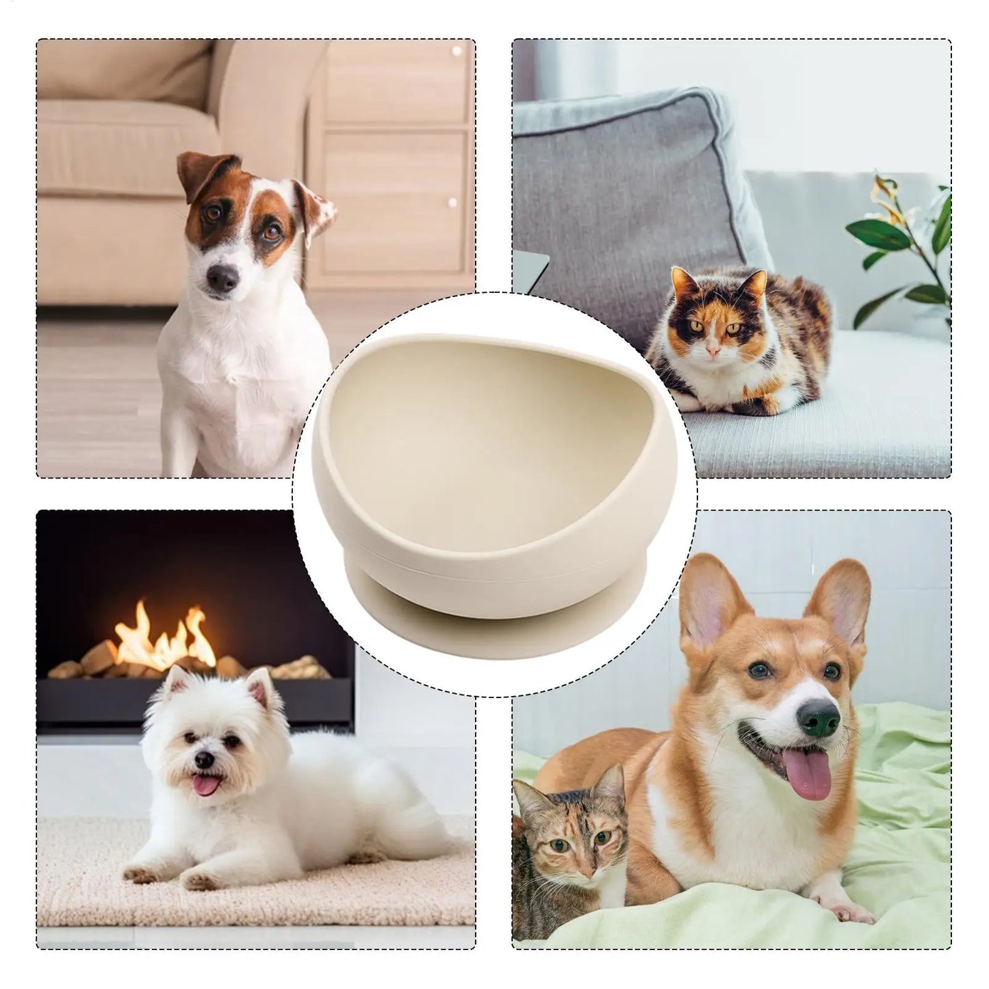 Spill-Proof Silicone Pet Bowl with Suction Cup Base