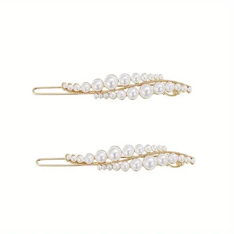 2pcs Elegant Leaf Hair Clips – Pearl & Rhinestone Barrettes Peaceful Pleasures Health and Wellness 2 PCS pearl China Mainland