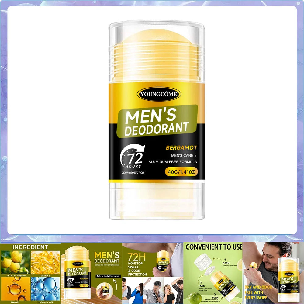 YOUNGCOME Men's Sandalwood Deodorant Stick – 40g All-Day Fresh