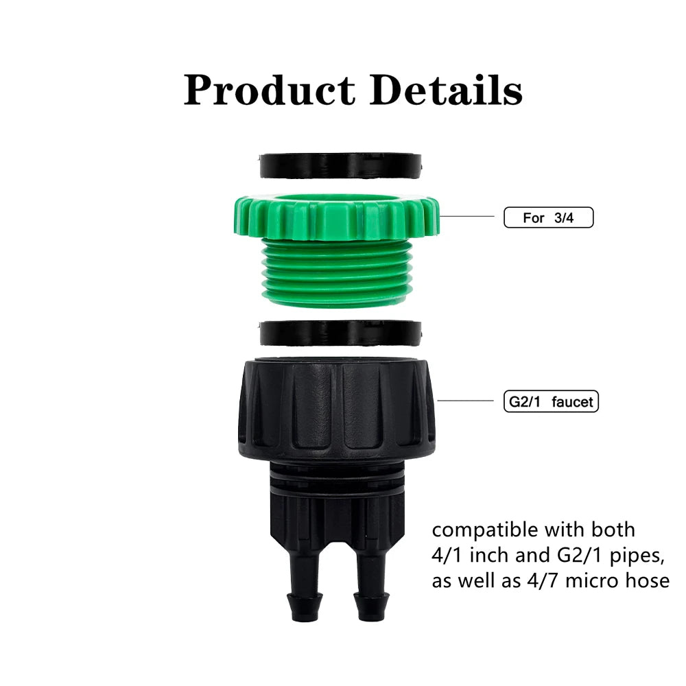 Garden hose 1/4" to 1/2" 3/4" Female Y connector irrigation 4/7 adapter Peaceful Pleasures Health and Wellness