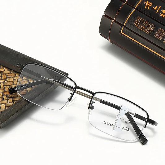 Multifocal Color Changing Presbyopia Glasses, Male Intelligent Zoom High-Definition Half Frame Presbyopia Glasses Peaceful Pleasures Health and Wellness black 100