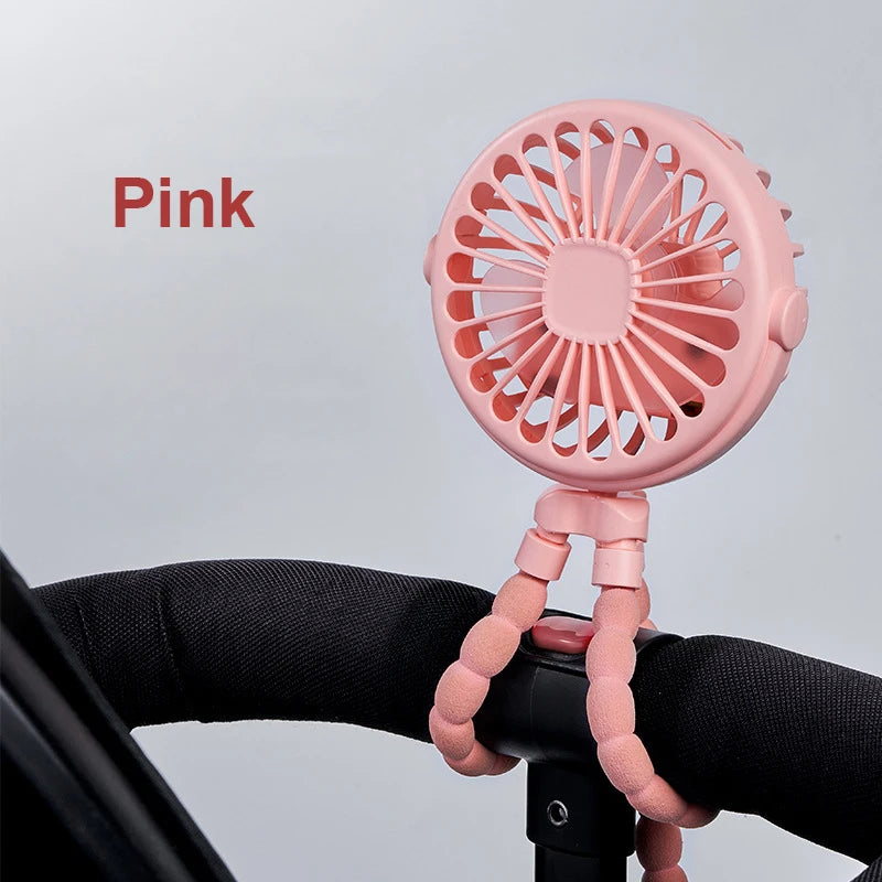 Baby Stroller Fan Portable Handheld 360° Rotate Flexible Adjustable Tripod Air Cooling Fan Rechargeable Baby Stroller Clip Fan Peaceful Pleasures Health and Wellness Pink