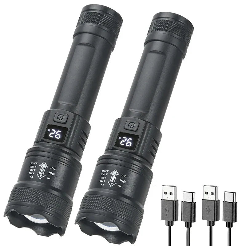 Tactical LED Flashlight 2000LM Zoomable USB Rechargeable Torch