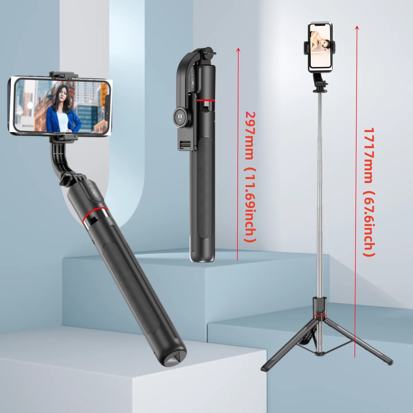 Selfie Stick Tripod with Bluetooth Remote, 6-Section Extendable Pole, 360° Rotation, Fill Light Option, for Phone Vlog Peaceful Pleasures Health and Wellness Option 2