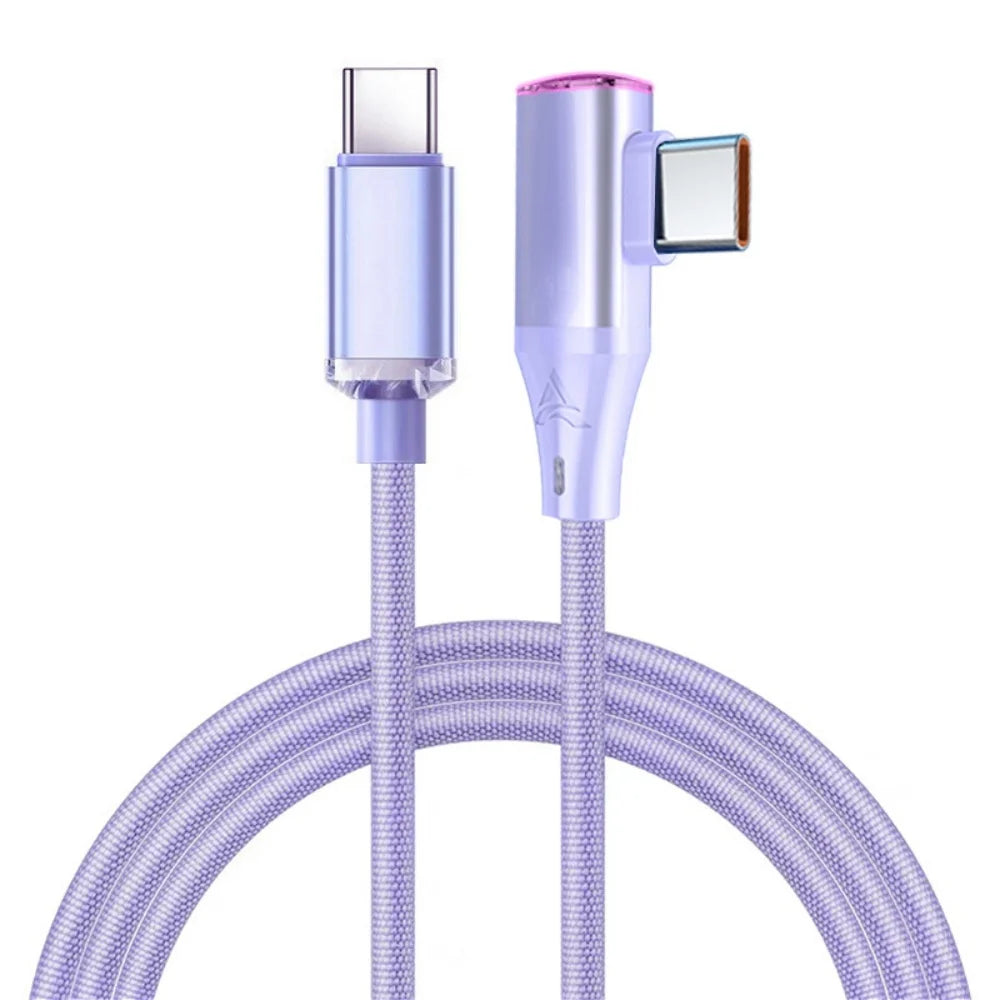 L-Shape Right Angle USB-C to C Fast Charge Cable 120W PD Nylon High Speed Data Sync Cord For IOS Android Cellphone Laptop Gaming Peaceful Pleasures Health and Wellness PURPLE 0.25m