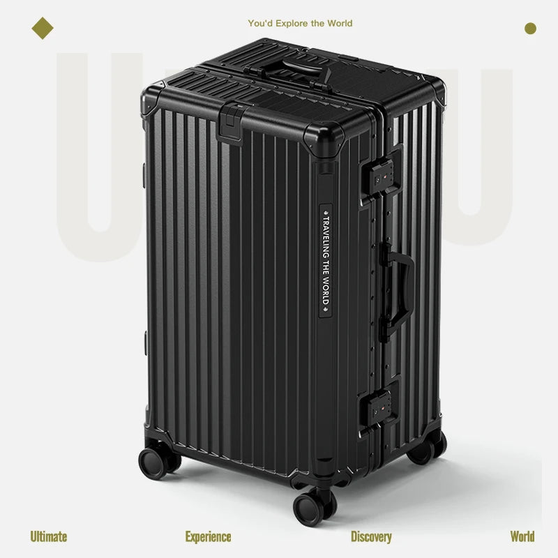 Hard Shell Carry-On Suitcase Rolling Travel Luggage with Spinner Wheels 20 24 26 28 30 Inch Large Capacity Durable Luggage Peaceful Pleasures Health and Wellness Black Aluminum Frame 20 inch