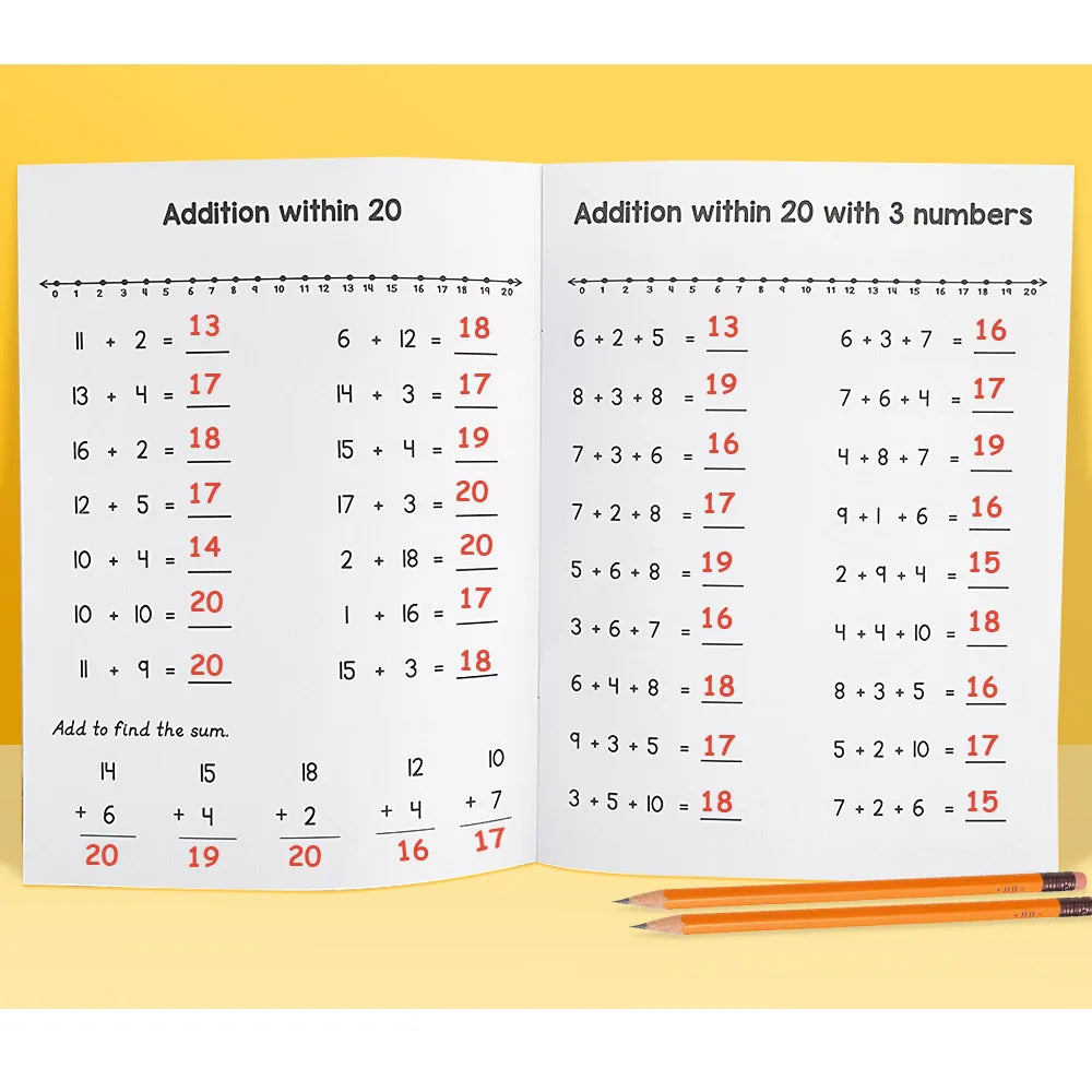 Number Line Practice Book Addition Subtraction Within 20 Workbook