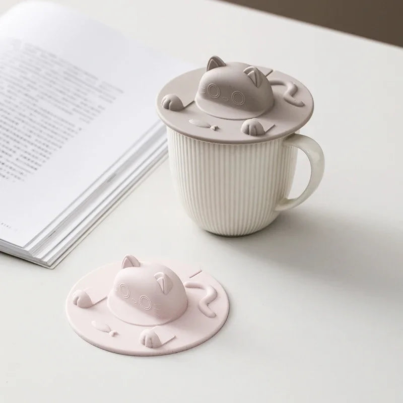 Silicone Cup Lid Cartoon Creative Irregular Cup Cover Dust-proof Leak-proof Three-dimensional Cat Head Multi-functional Cup Lid Peaceful Pleasures Health and Wellness